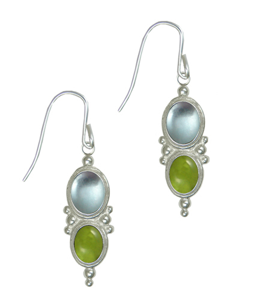 Sterling Silver Drop Dangle Earrings With Blue Topaz And Peridot